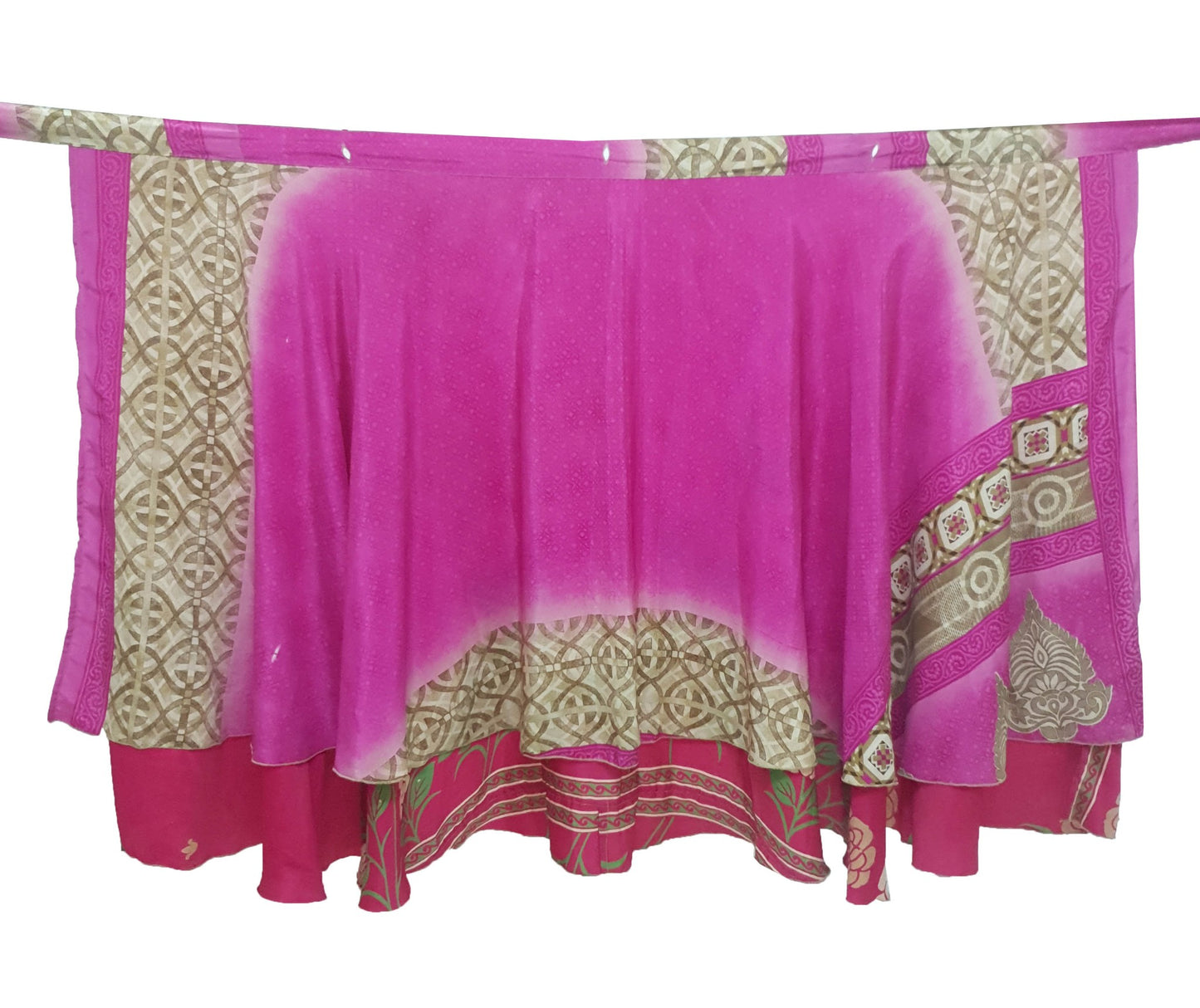 Sushila Vintage Pink Saree Magic Wrap Reversible Skirt Art Silk 2 Layer Beach Dress