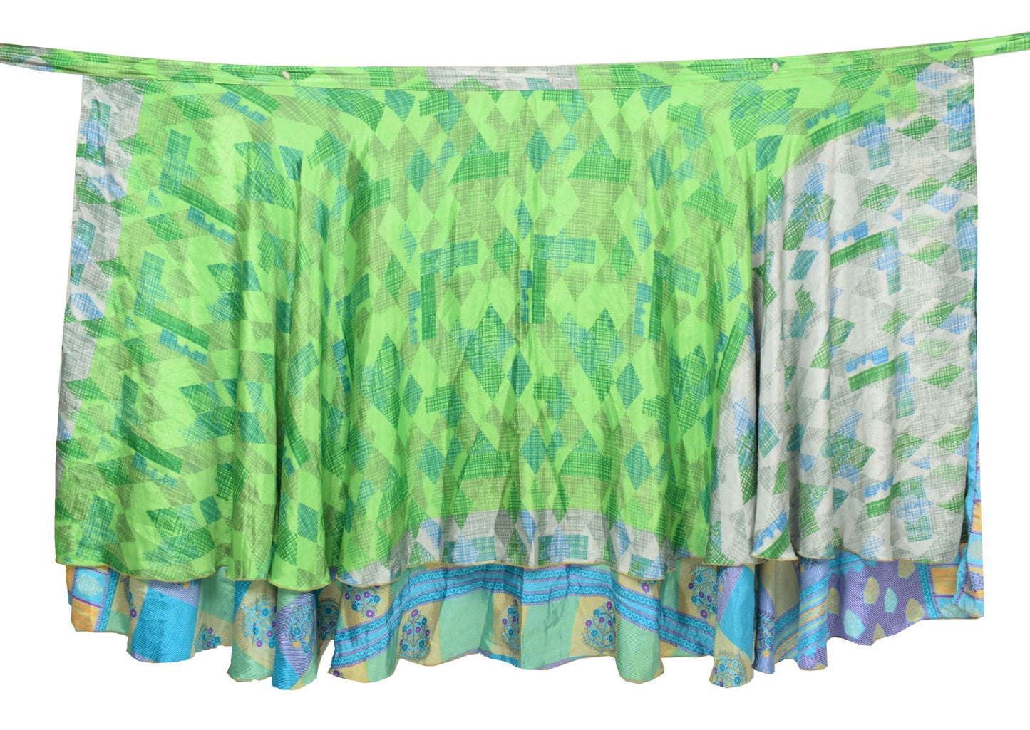 Sushila Vintage Art Silk Saree Magic Wrap Reversible Skirt Blue & Green Beach Dress