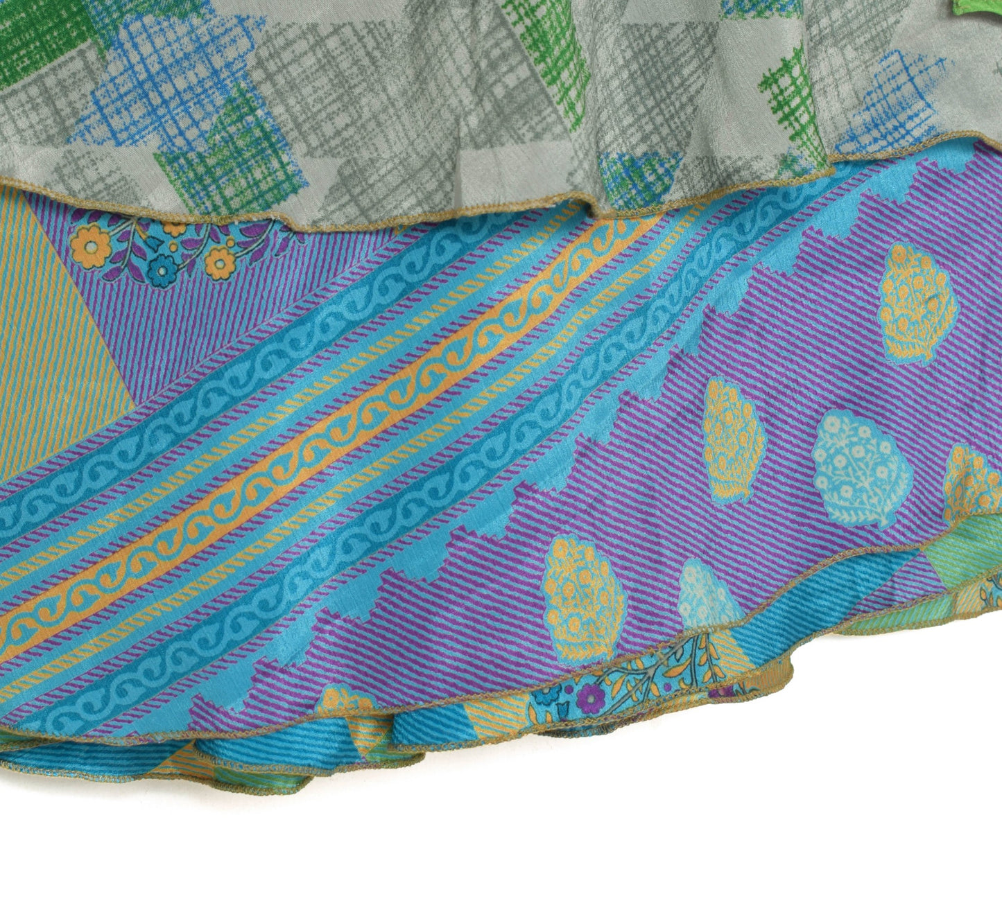 Sushila Vintage Art Silk Saree Magic Wrap Reversible Skirt Blue & Green Beach Dress