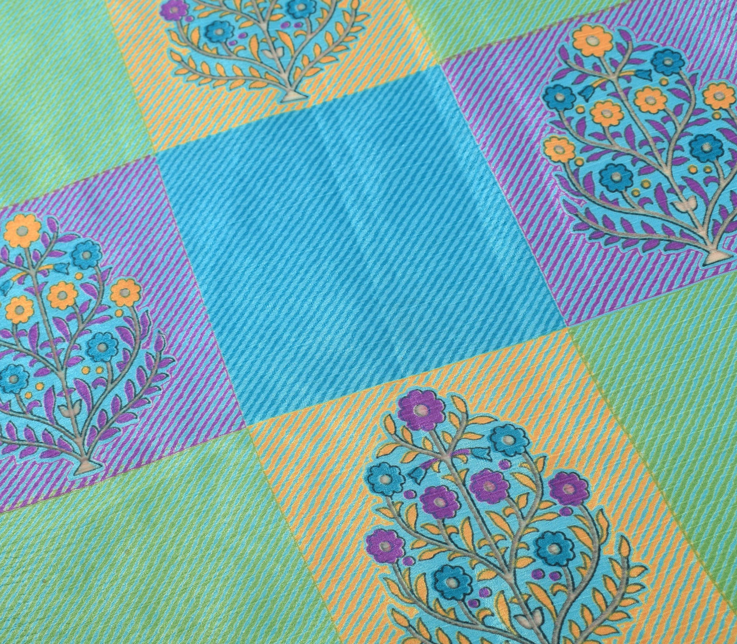 Sushila Vintage Art Silk Saree Magic Wrap Reversible Skirt Blue & Green Beach Dress
