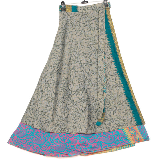 Sushila Vintage Multi-Color Saree Magic Wrap Reversible Skirt Art Silk Beach Dress