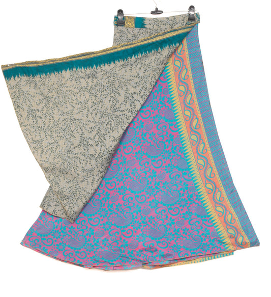 Sushila Vintage Multi-Color Saree Magic Wrap Reversible Skirt Art Silk Beach Dress