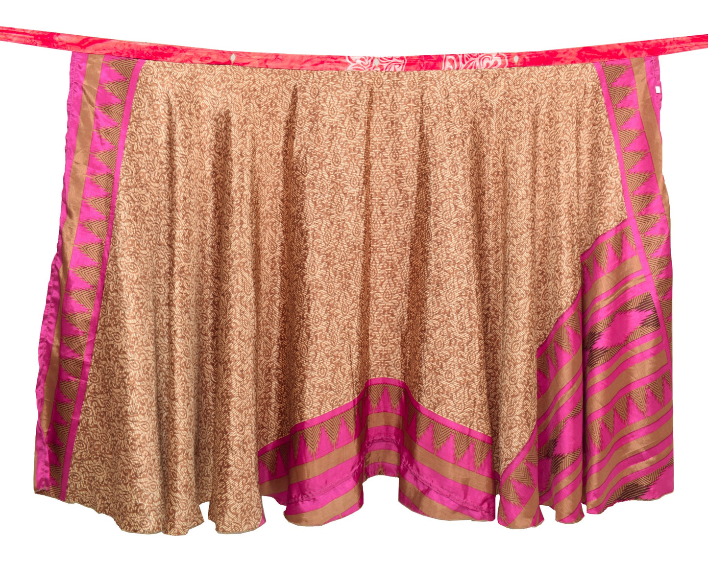 Sushila Vintage Silk Saree Magic Wrap Reversible Skirt Brown Hippie Beach Dress