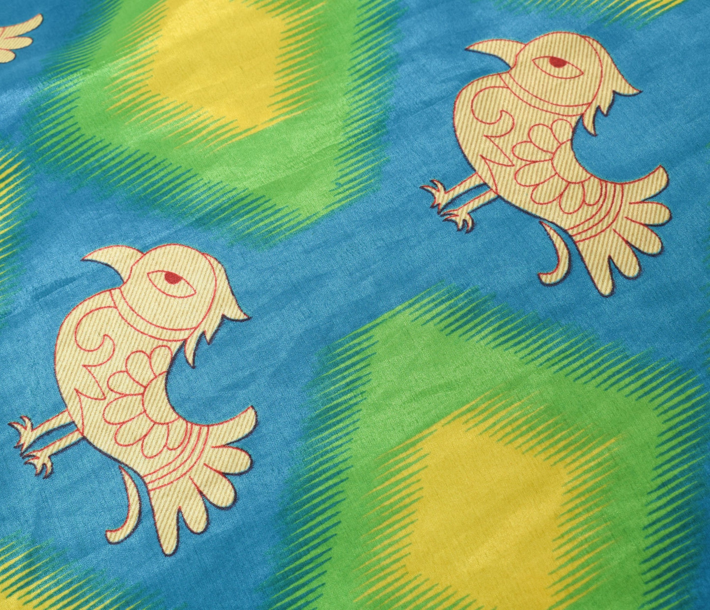 Sushila Vintage Green Art Silk Saree Magic Wrap Reversible Skirt Birds Beach Dress