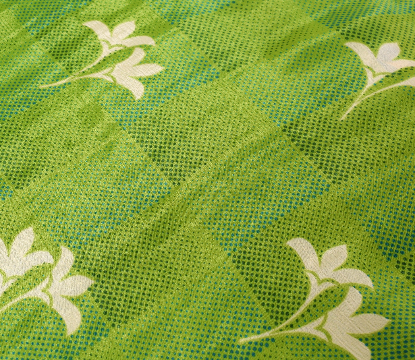 Sushila Vintage Green Art Silk Saree Magic Wrap Reversible Skirt Birds Beach Dress