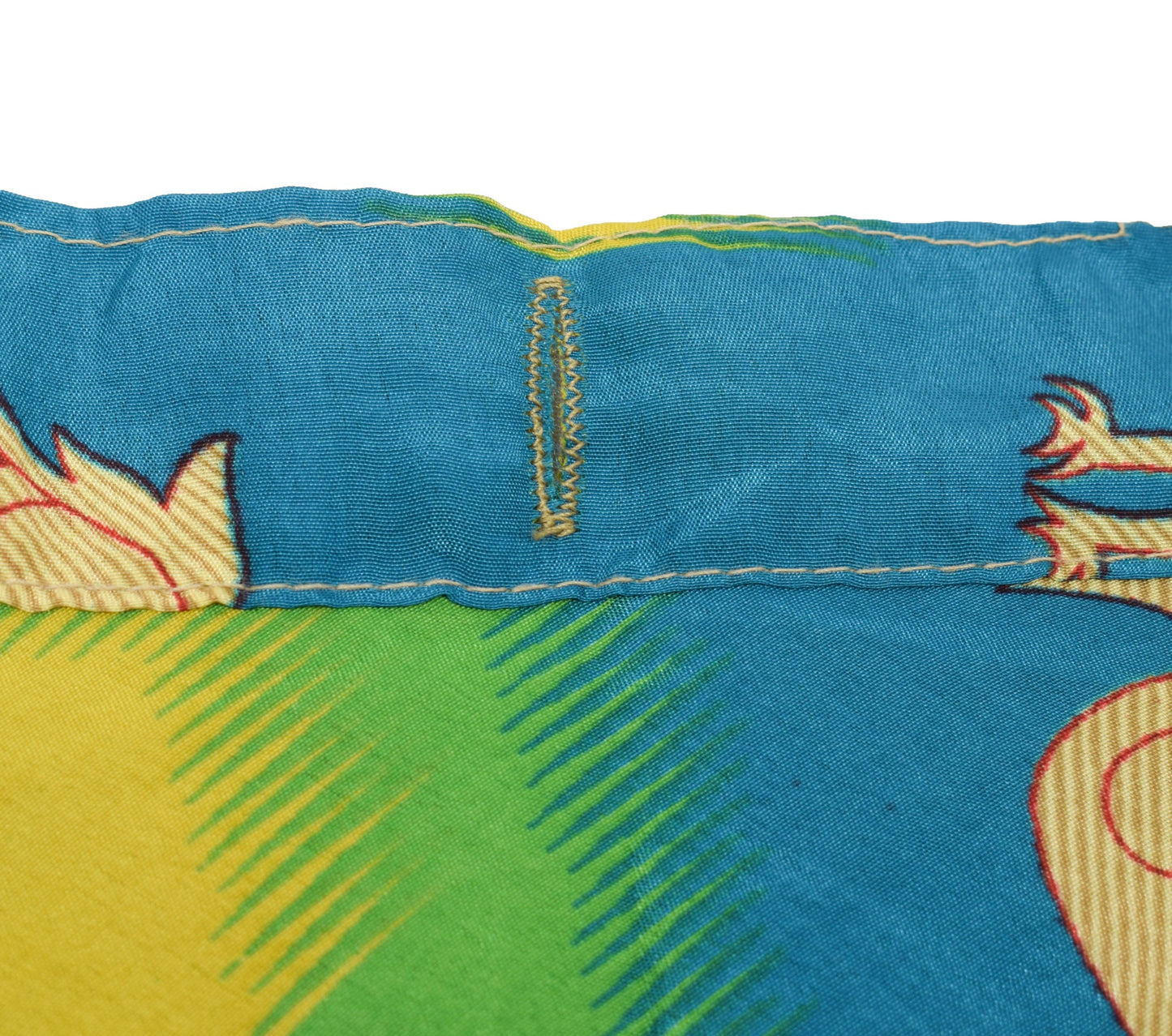 Sushila Vintage Green Art Silk Saree Magic Wrap Reversible Skirt Birds Beach Dress