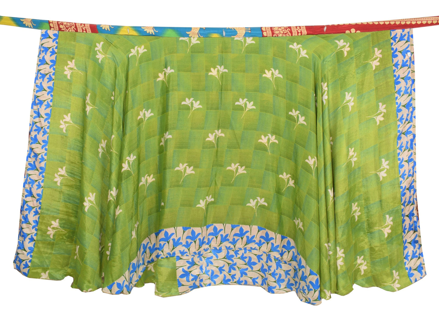 Sushila Vintage Green Art Silk Saree Magic Wrap Reversible Skirt Birds Beach Dress
