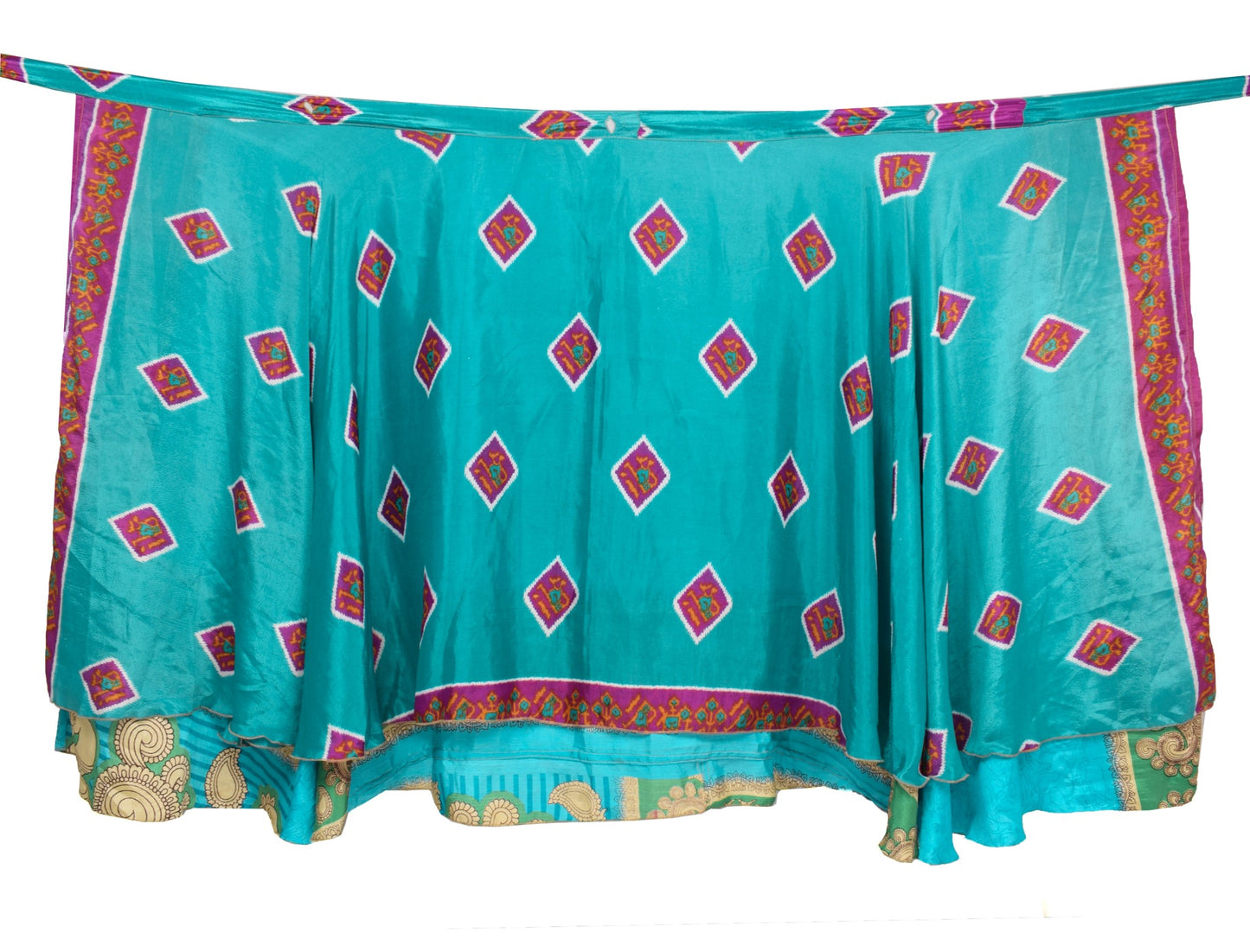 Sushila Vintage Art Silk Saree Magic Wrap Bird Printed Reversible Skirt Beach Dress