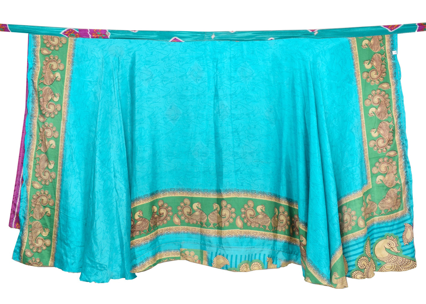 Sushila Vintage Art Silk Saree Magic Wrap Bird Printed Reversible Skirt Beach Dress