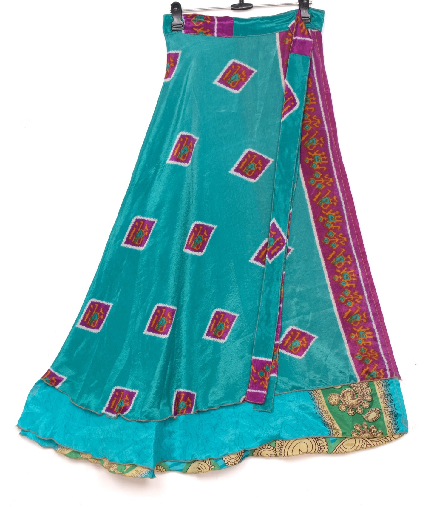 Sushila Vintage Art Silk Saree Magic Wrap Bird Printed Reversible Skirt Beach Dress