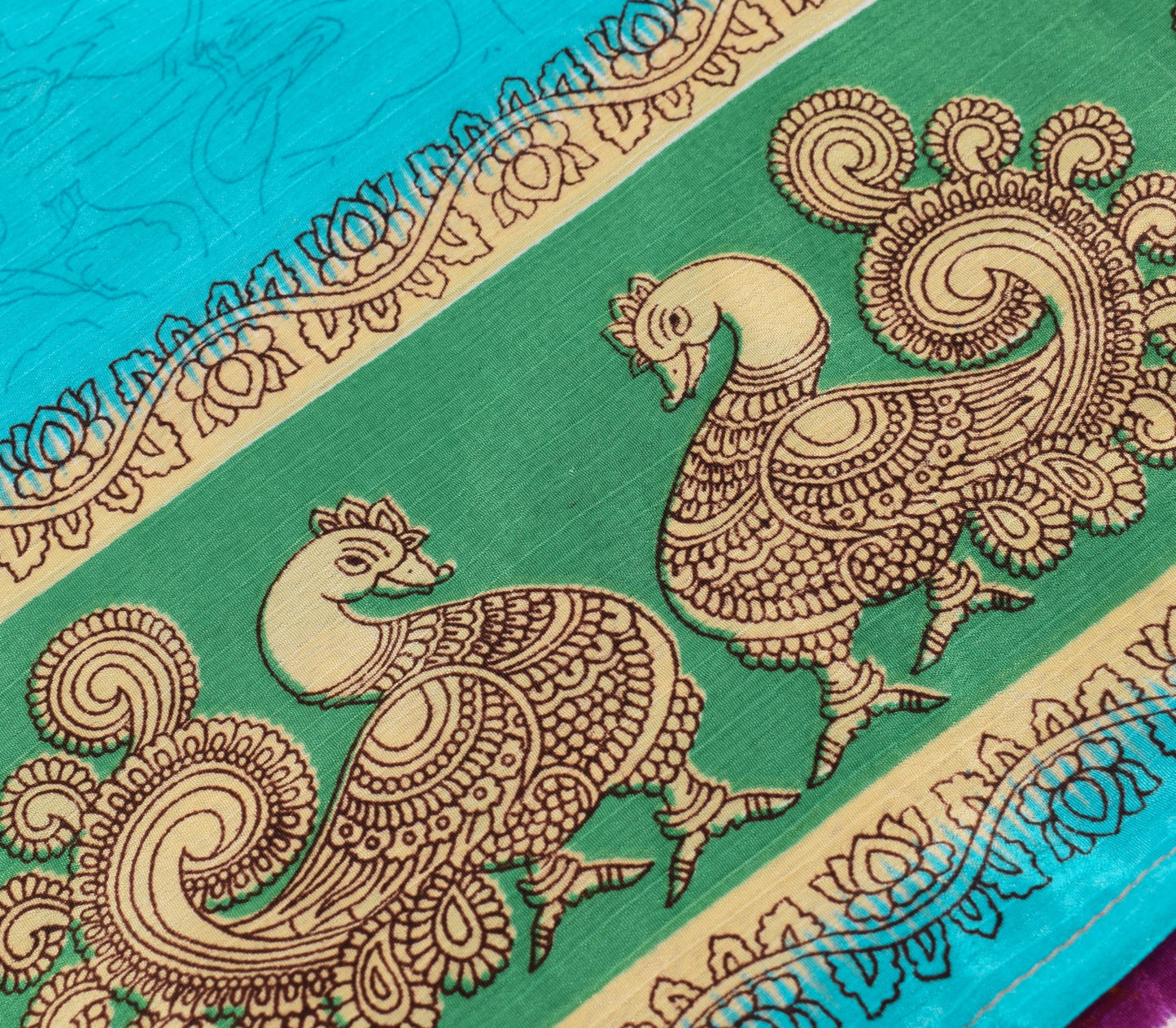 Sushila Vintage Art Silk Saree Magic Wrap Bird Printed Reversible Skirt Beach Dress