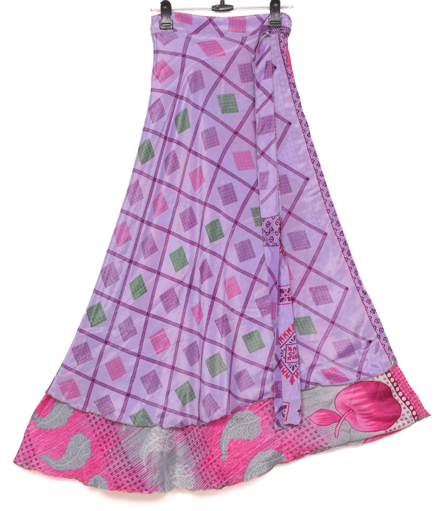 Sushila Vintage Lavender Saree Magic Wrap Reversible Skirt Beach Dress Art Silk Boho