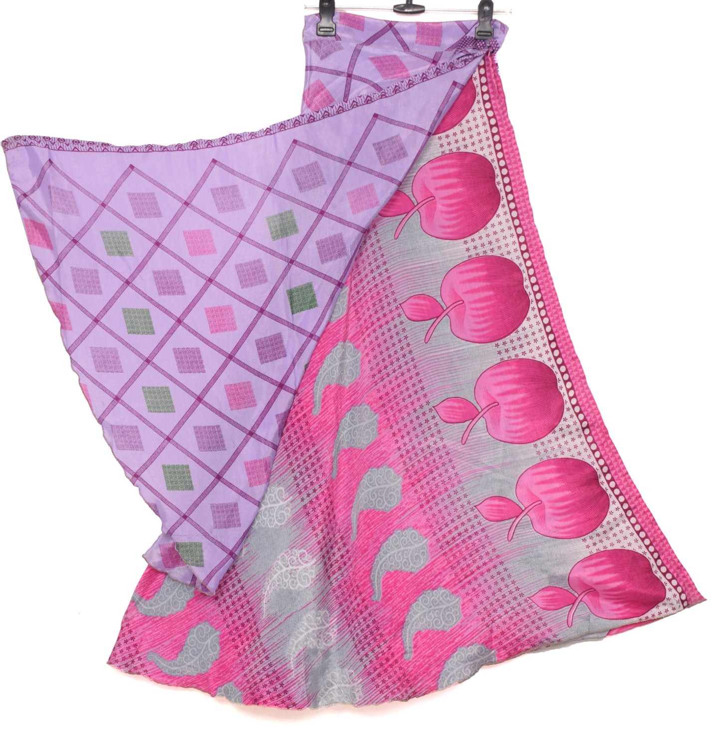 Sushila Vintage Lavender Saree Magic Wrap Reversible Skirt Beach Dress Art Silk Boho