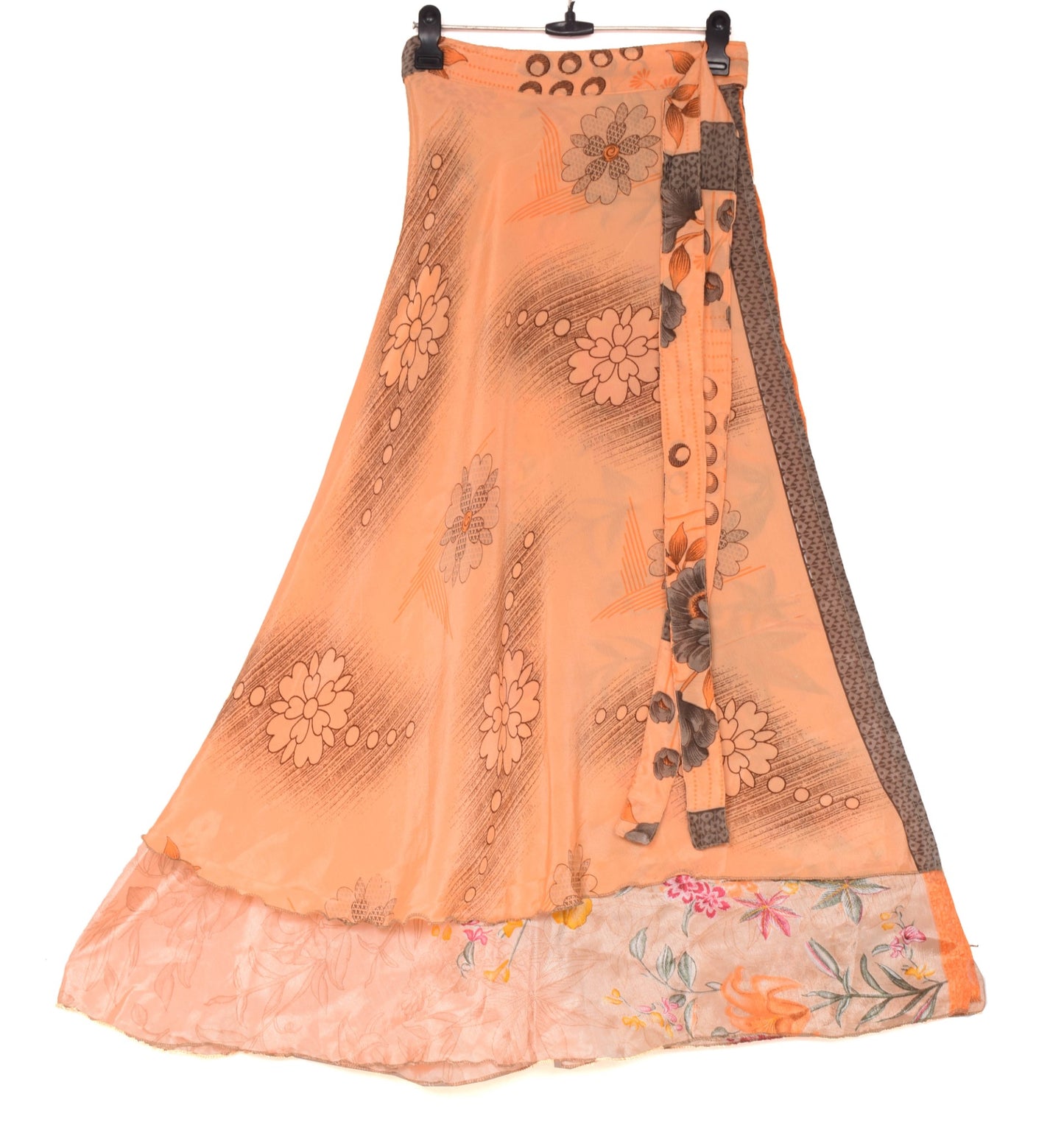 Sushila Vintage Peach Art Silk Saree Magic Wrap Reversible Skirt 2Layer Beach Dress
