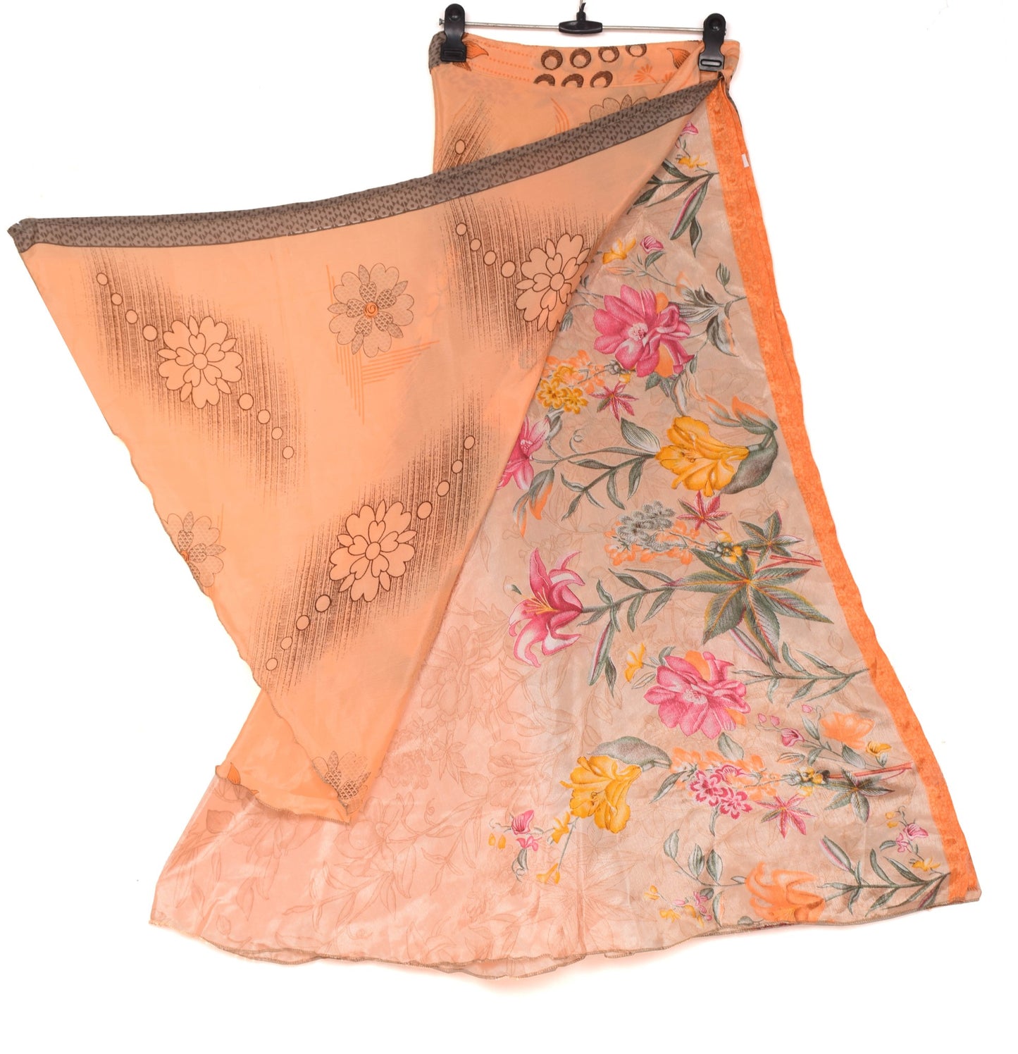Sushila Vintage Peach Art Silk Saree Magic Wrap Reversible Skirt 2Layer Beach Dress