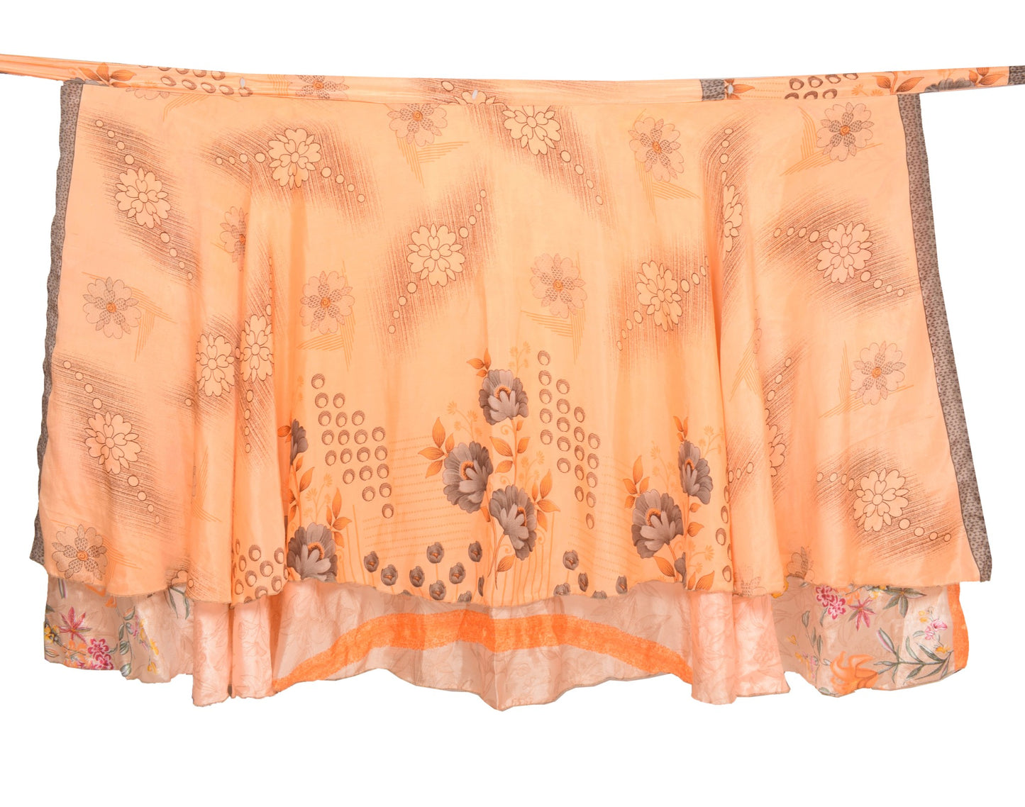 Sushila Vintage Peach Art Silk Saree Magic Wrap Reversible Skirt 2Layer Beach Dress