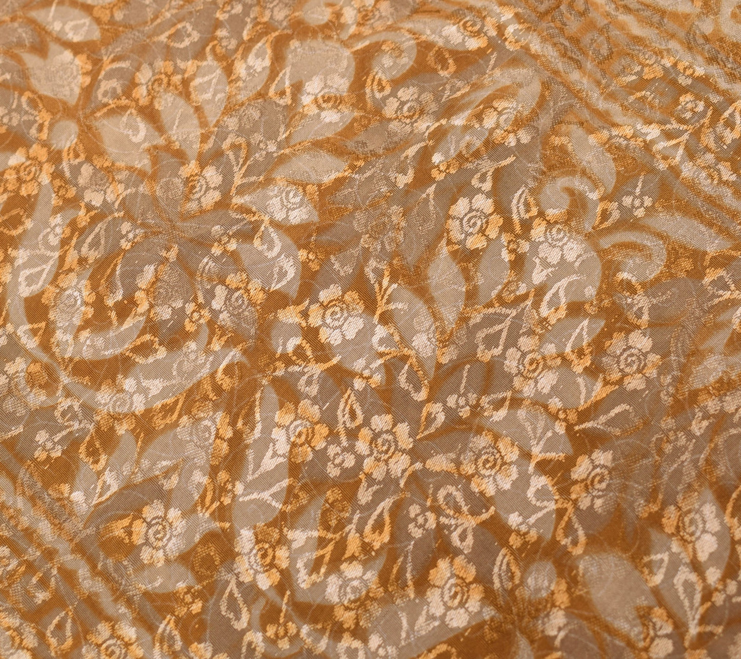 Sushila Vintage Art Silk Saree Magic Wrap Reversible Skirt Brown Yellow Beach Dress