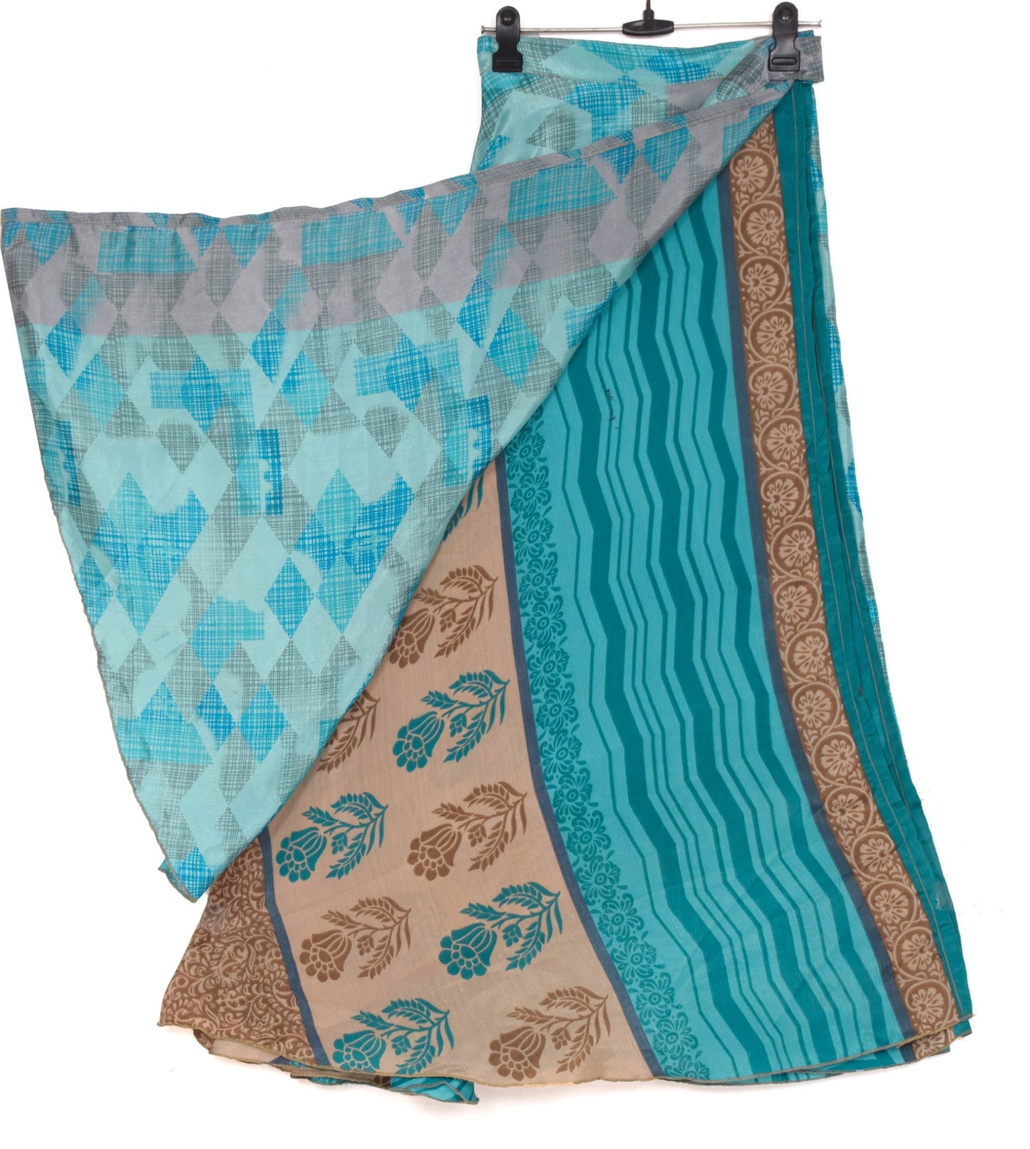 Sushila Vintage Handmade Saree Magic Wrap Reversible Skirt Beach Dress Art Silk Boho