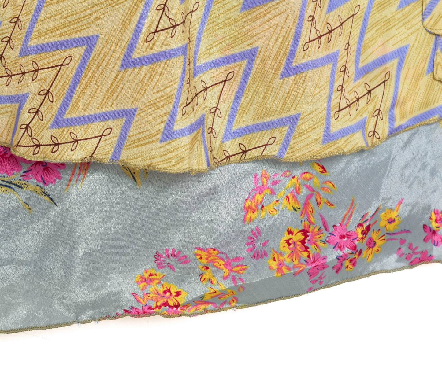 Sushila Vintage Gray Saree Magic Wrap Floral Reversible Skirt Art Silk Beach Dress