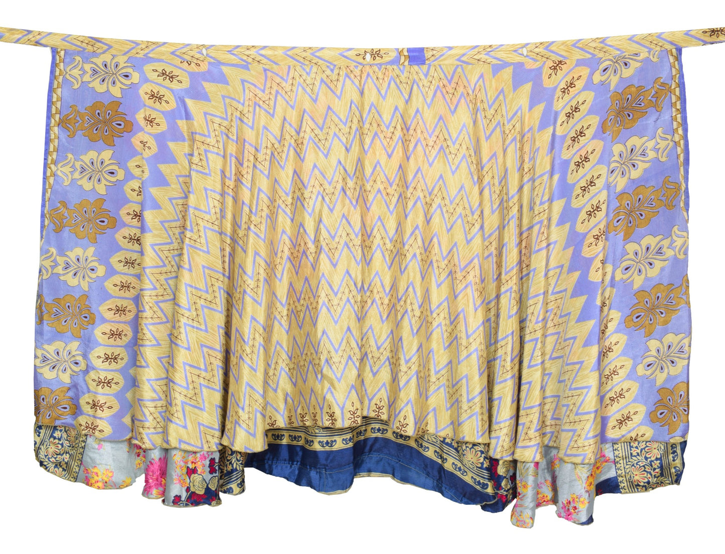 Sushila Vintage Gray Saree Magic Wrap Floral Reversible Skirt Art Silk Beach Dress