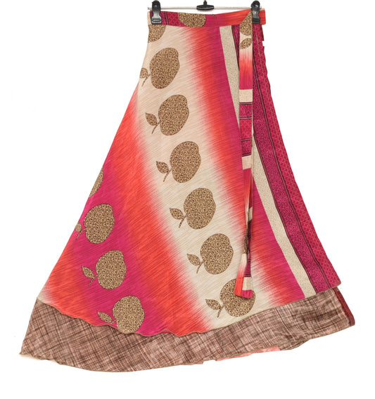 Sushila Vintage Art Silk Saree Magic Wrap Reversible Skirt Beach Dress Multi-Color