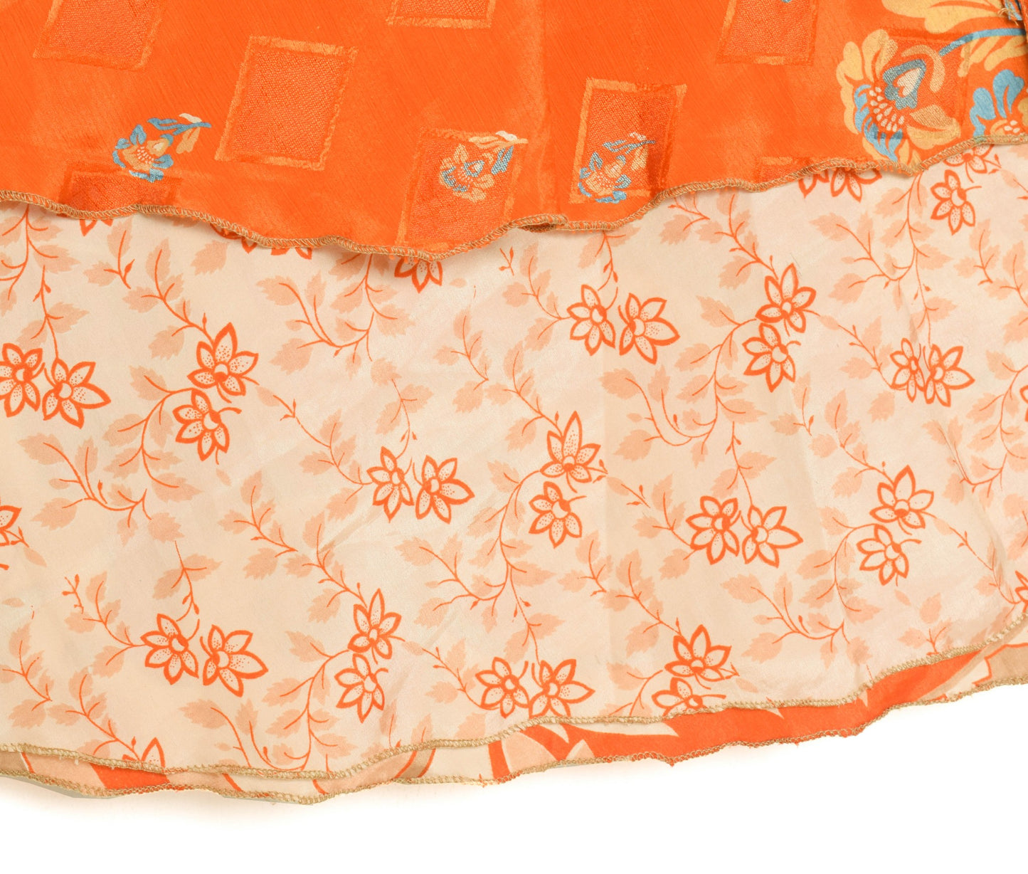 Sushila Vintage Art Silk Saree Orange Magic Wrap Reversible Skirt Beach Dress Hippie