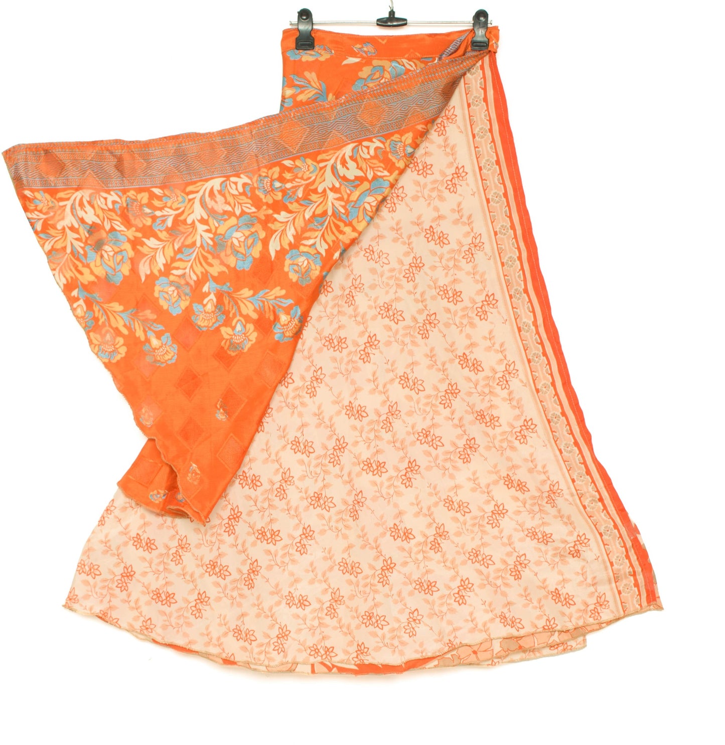 Sushila Vintage Art Silk Saree Orange Magic Wrap Reversible Skirt Beach Dress Hippie