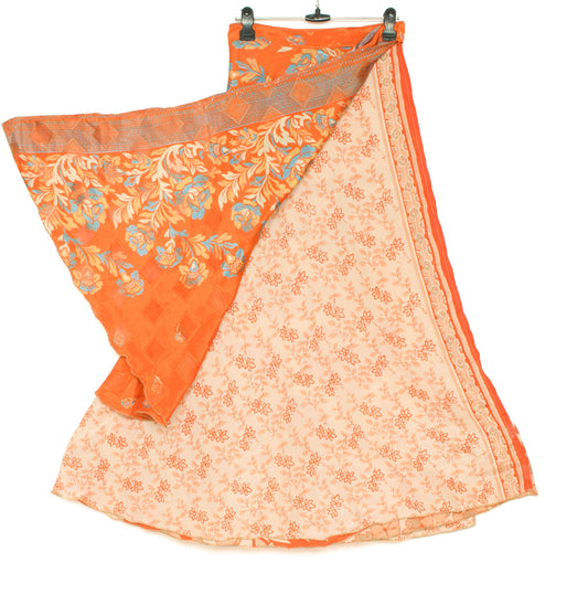 Sushila Vintage Art Silk Saree Orange Magic Wrap Reversible Skirt Beach Dress Hippie
