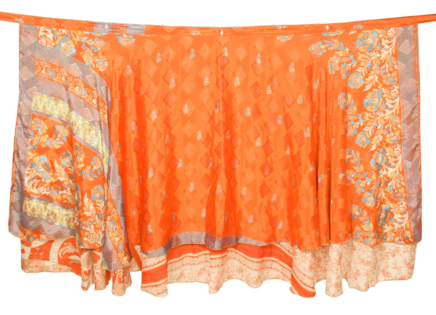 Sushila Vintage Art Silk Saree Orange Magic Wrap Reversible Skirt Beach Dress Hippie