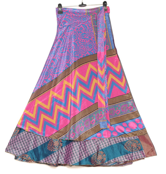 Sushila Vintage Art Silk Saree Magic Wrap Reversible Skirt Handmade Beach Dress Boho
