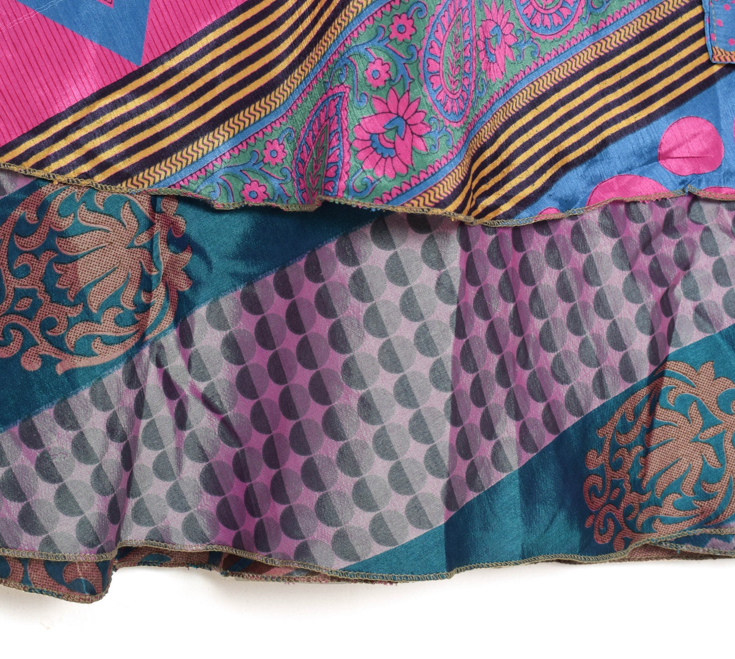 Sushila Vintage Art Silk Saree Magic Wrap Reversible Skirt Handmade Beach Dress Boho