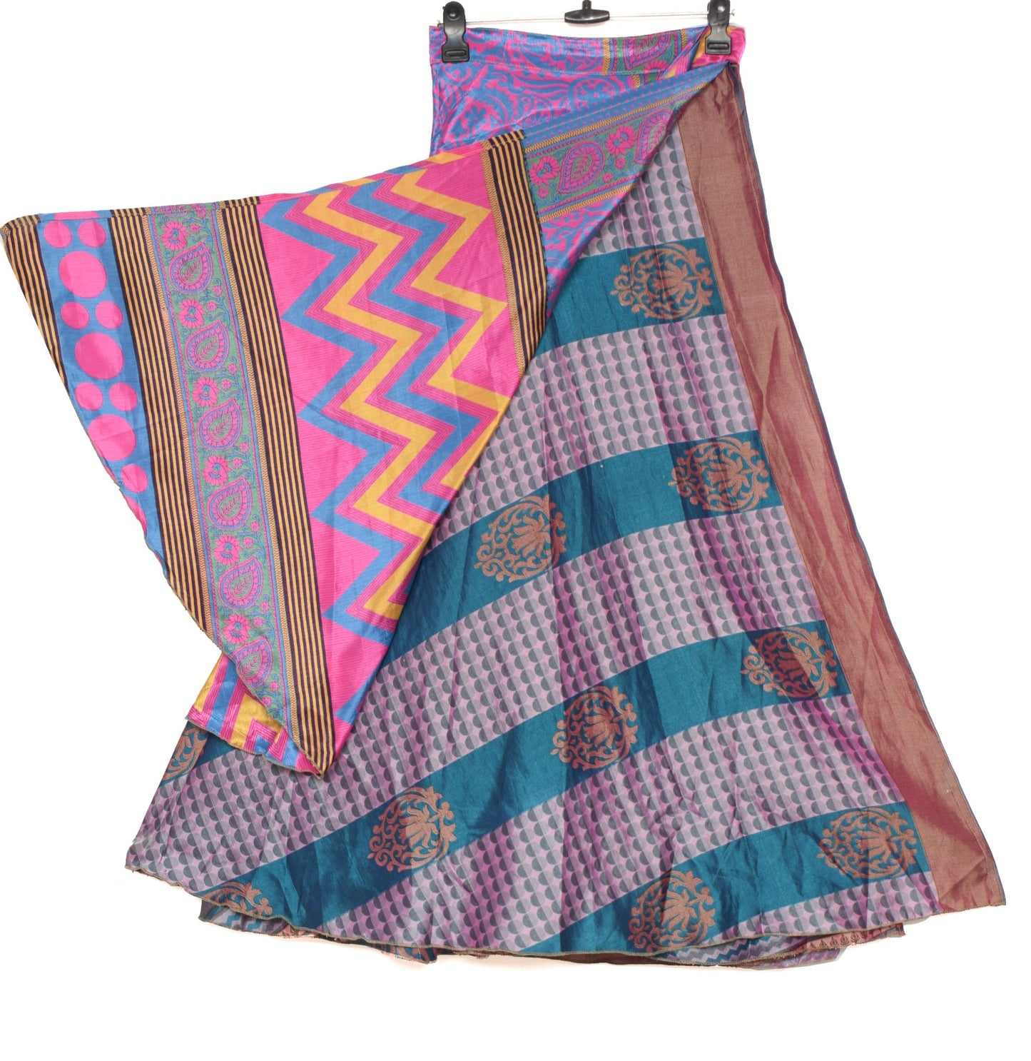 Sushila Vintage Art Silk Saree Magic Wrap Reversible Skirt Handmade Beach Dress Boho