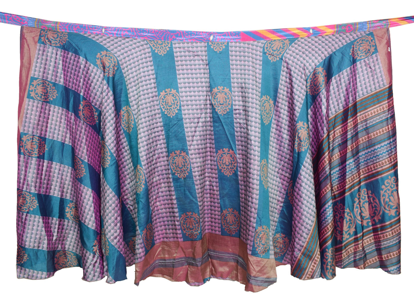 Sushila Vintage Art Silk Saree Magic Wrap Reversible Skirt Handmade Beach Dress Boho