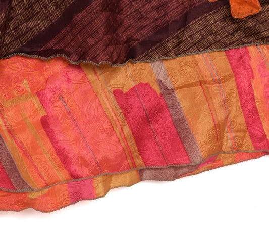 Sushila Vintage Art Silk Saree Magic Wrap Reversible Skirt Beach Dress Orange Boho