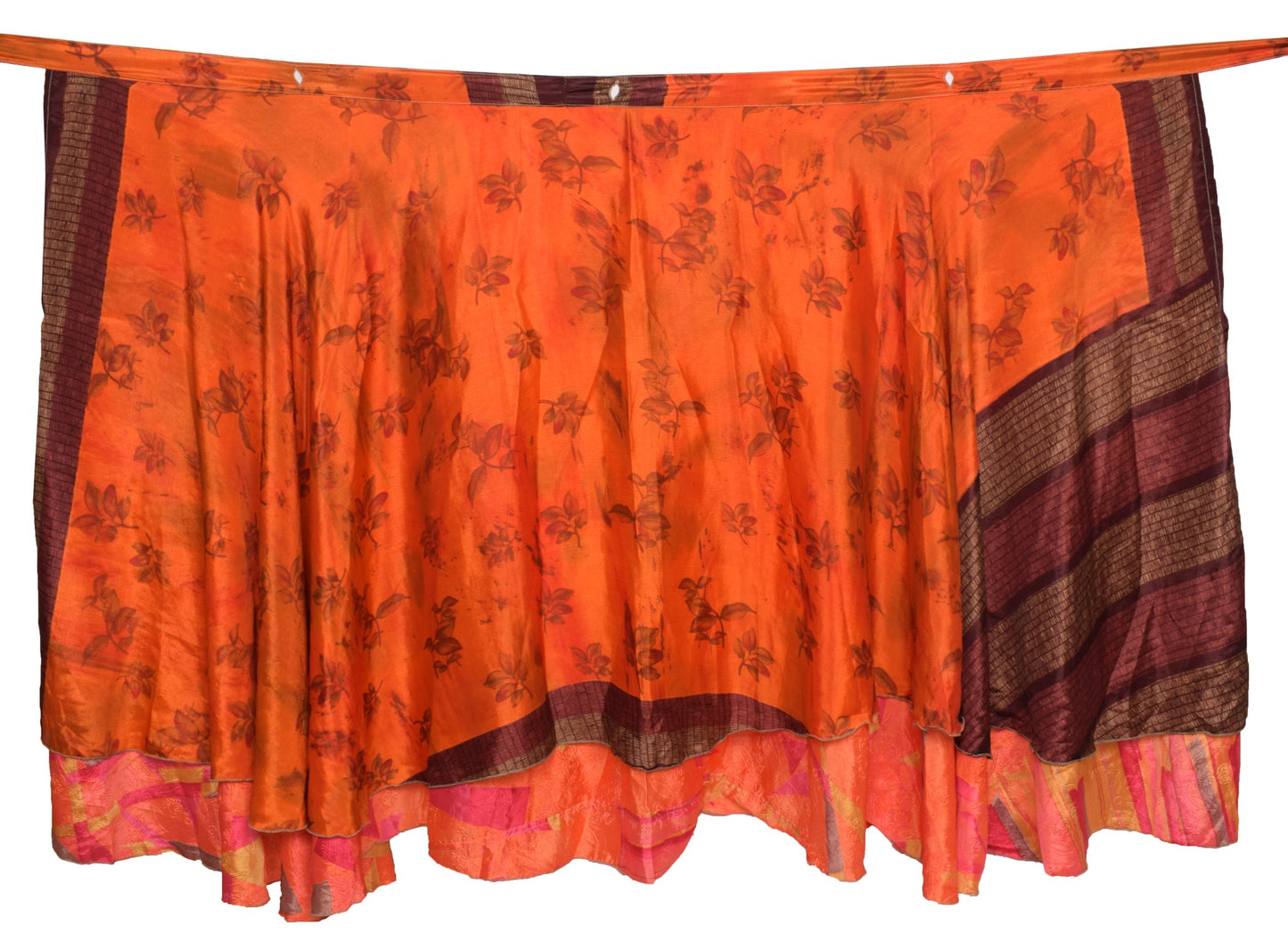 Sushila Vintage Art Silk Saree Magic Wrap Reversible Skirt Beach Dress Orange Boho