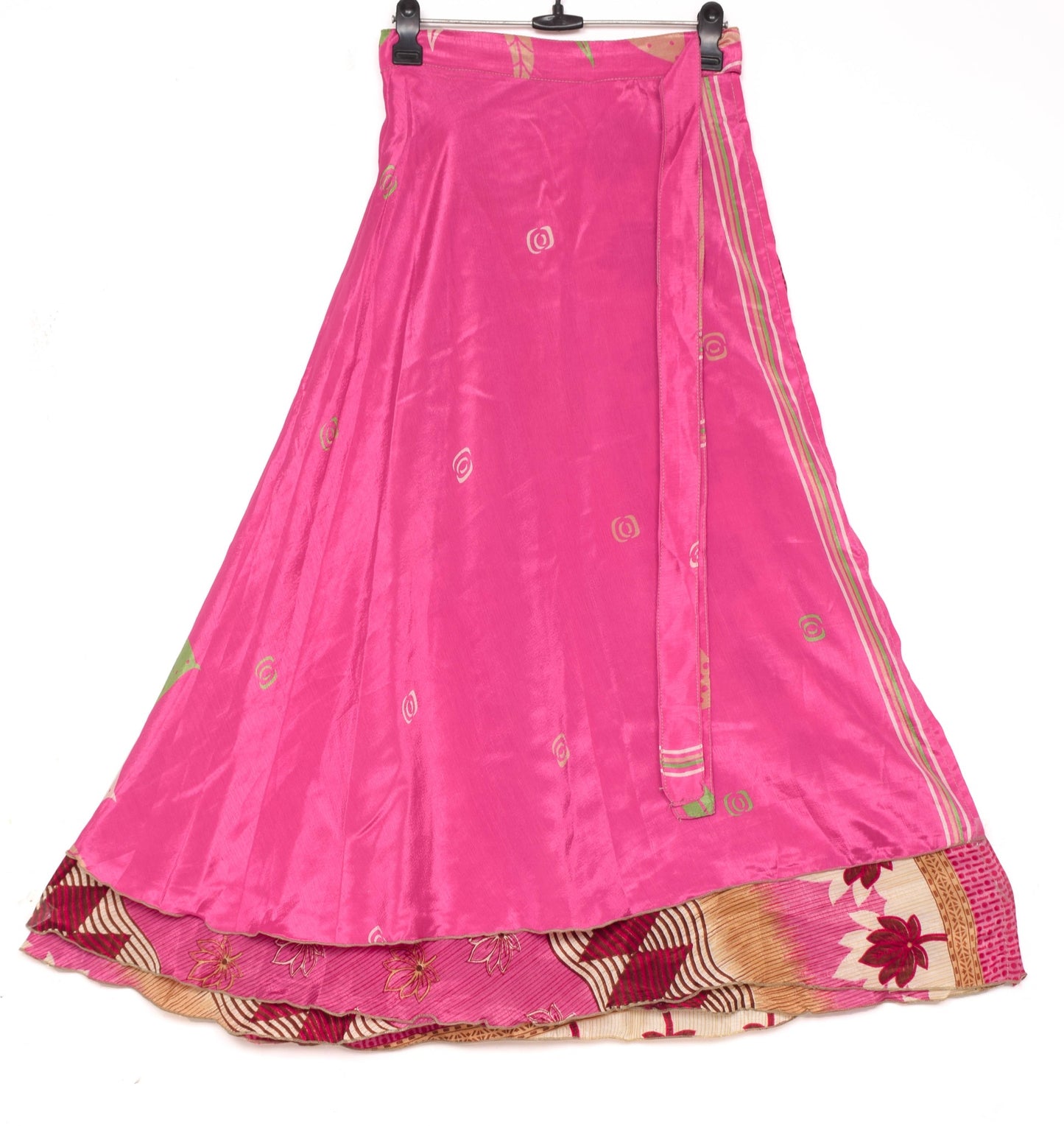 Sushila Vintage Flora Saree Magic Wrap Art Silk Reversible Skirt Pink Beach Dress