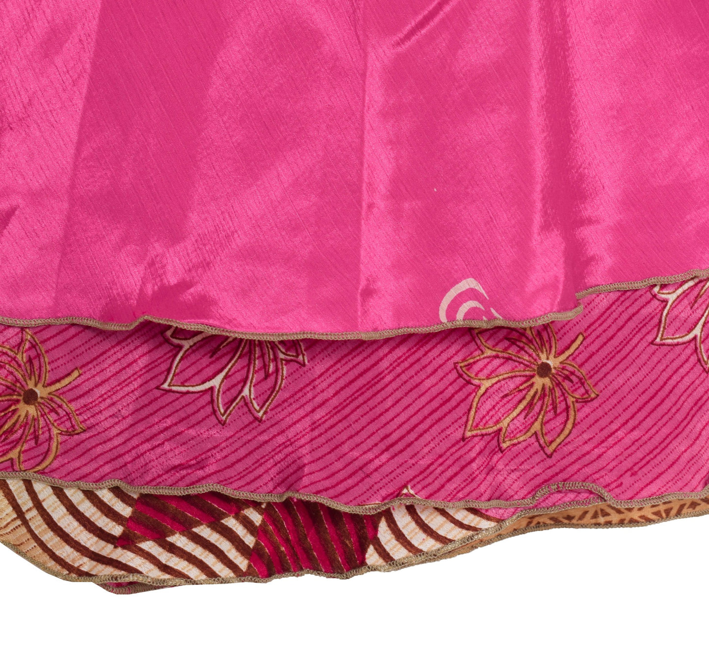 Sushila Vintage Flora Saree Magic Wrap Art Silk Reversible Skirt Pink Beach Dress