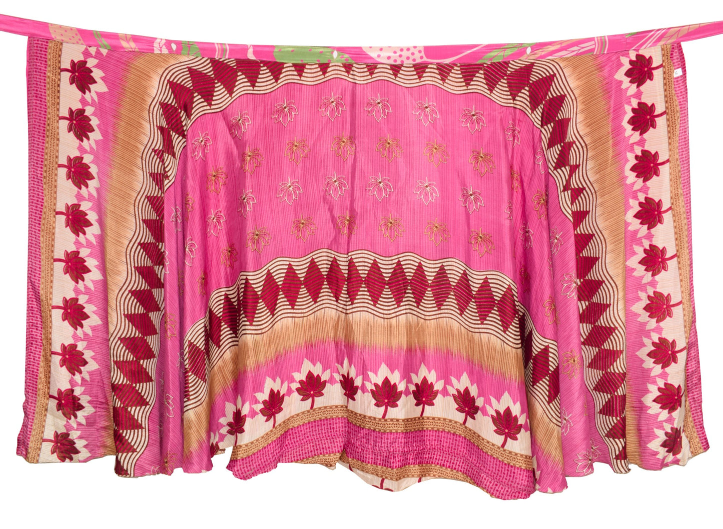 Sushila Vintage Flora Saree Magic Wrap Art Silk Reversible Skirt Pink Beach Dress