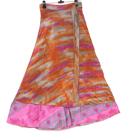 Sushila Vintage Multi-Color Saree Magic Wrap Reversible Skirt Art Silk Beach Dress