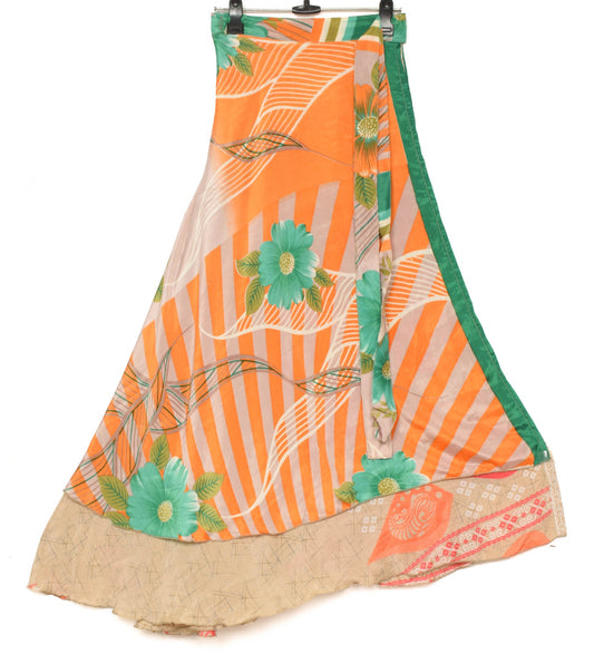 Sushila Vintage Brown Saree Magic Wrap Reversible Skirt Art Silk Beach Dress