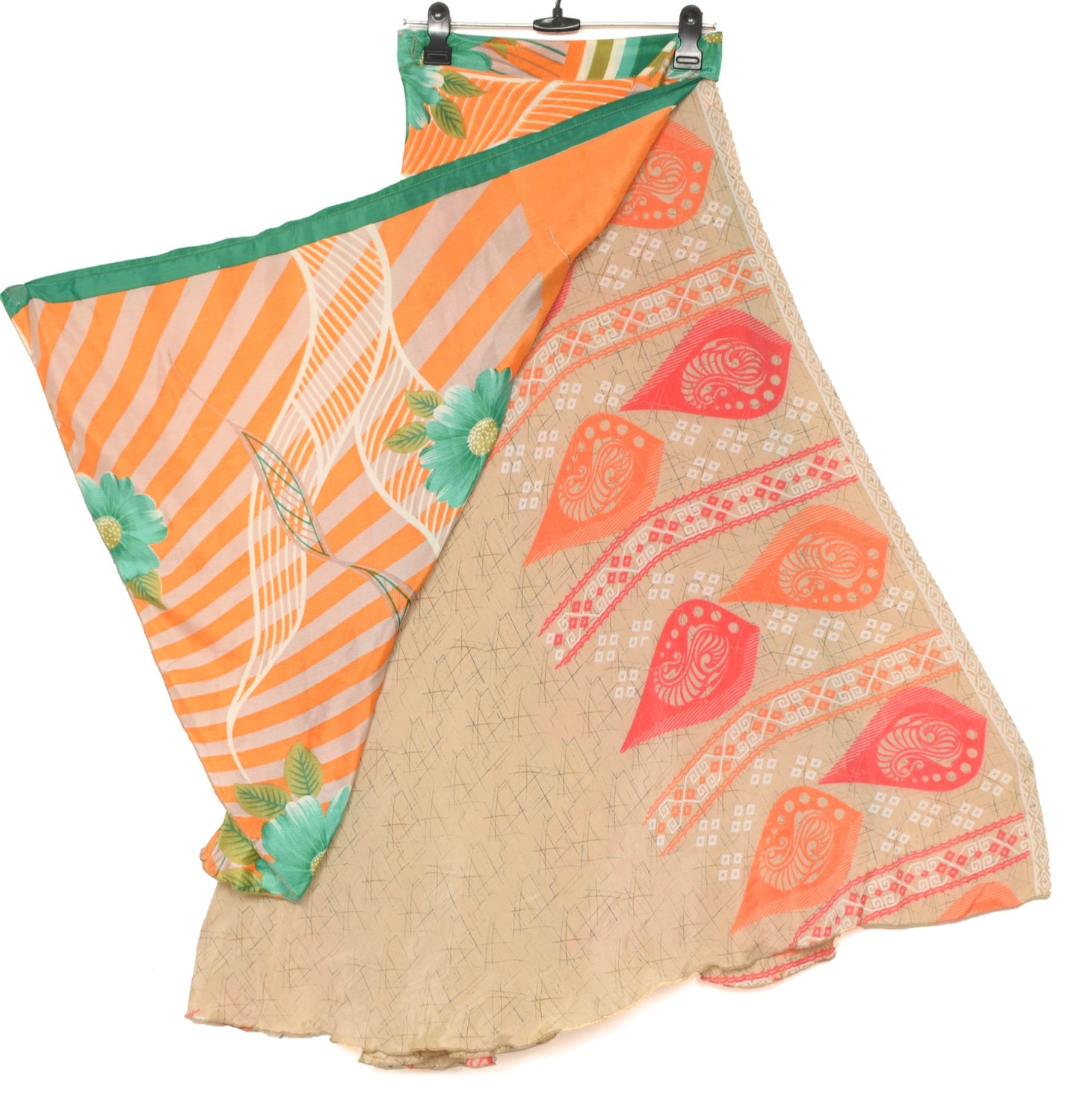 Sushila Vintage Brown Saree Magic Wrap Reversible Skirt Art Silk Beach Dress