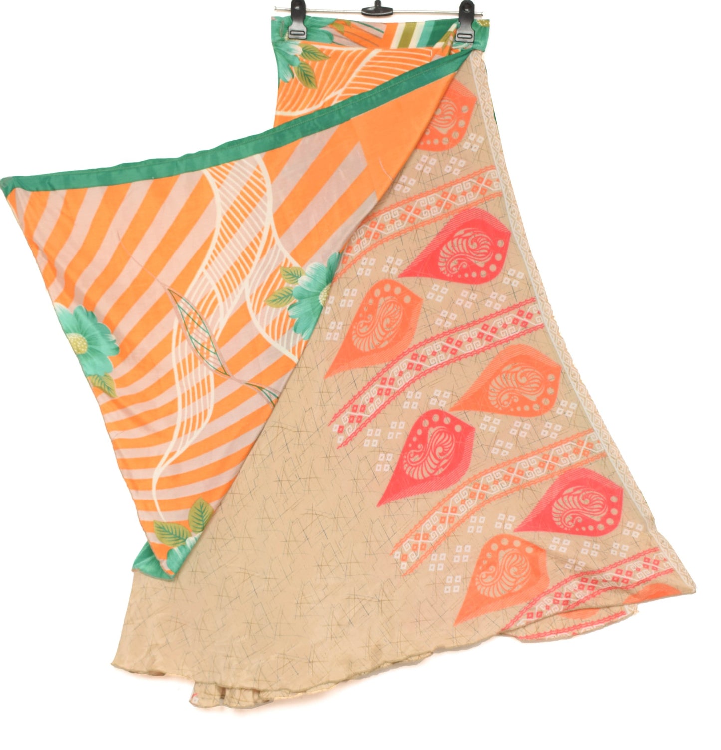Sushila Vintage Brown Saree Magic Wrap Reversible Skirt Art Silk Beach Dress