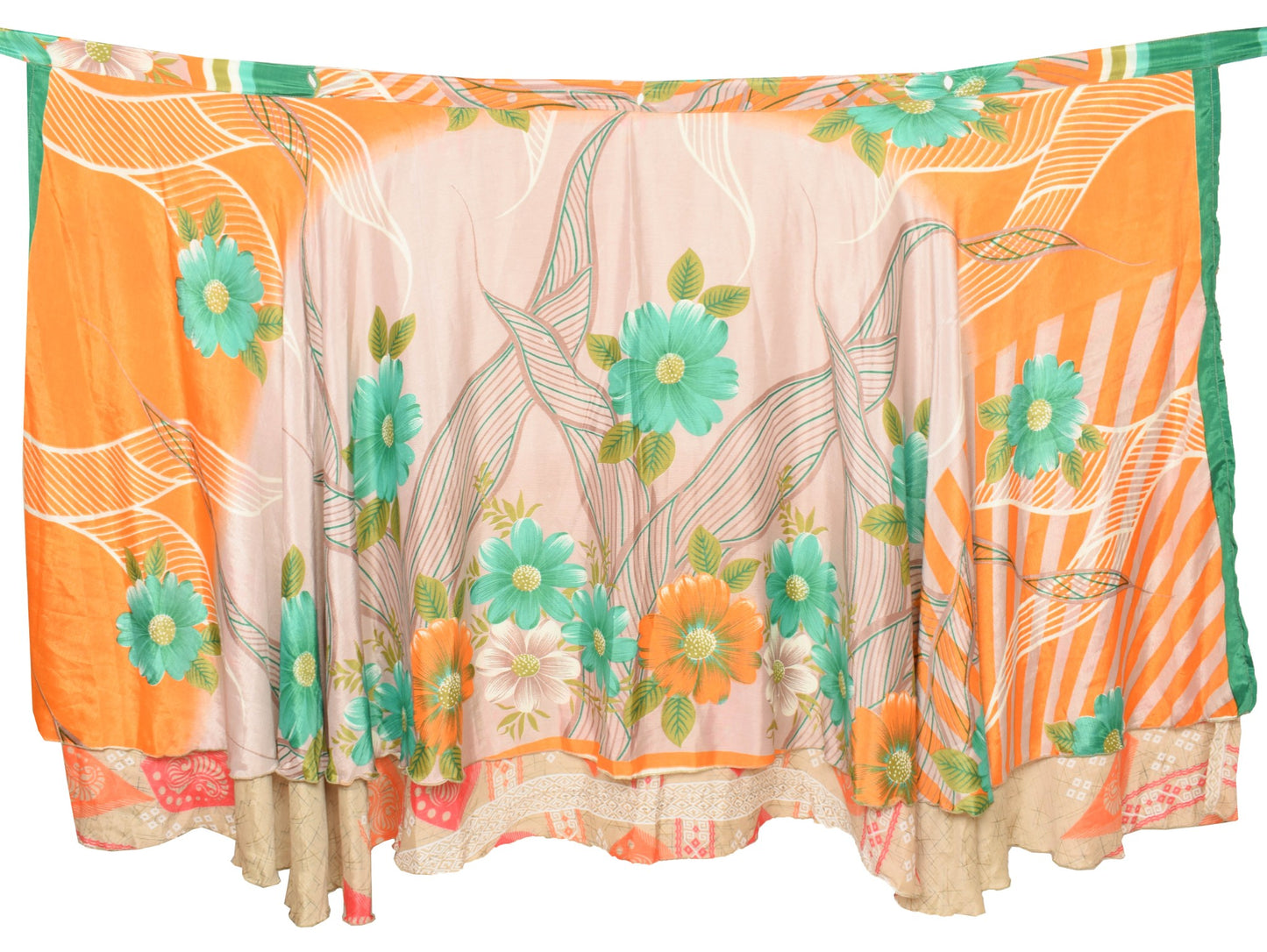 Sushila Vintage Brown Saree Magic Wrap Reversible Skirt Art Silk Beach Dress