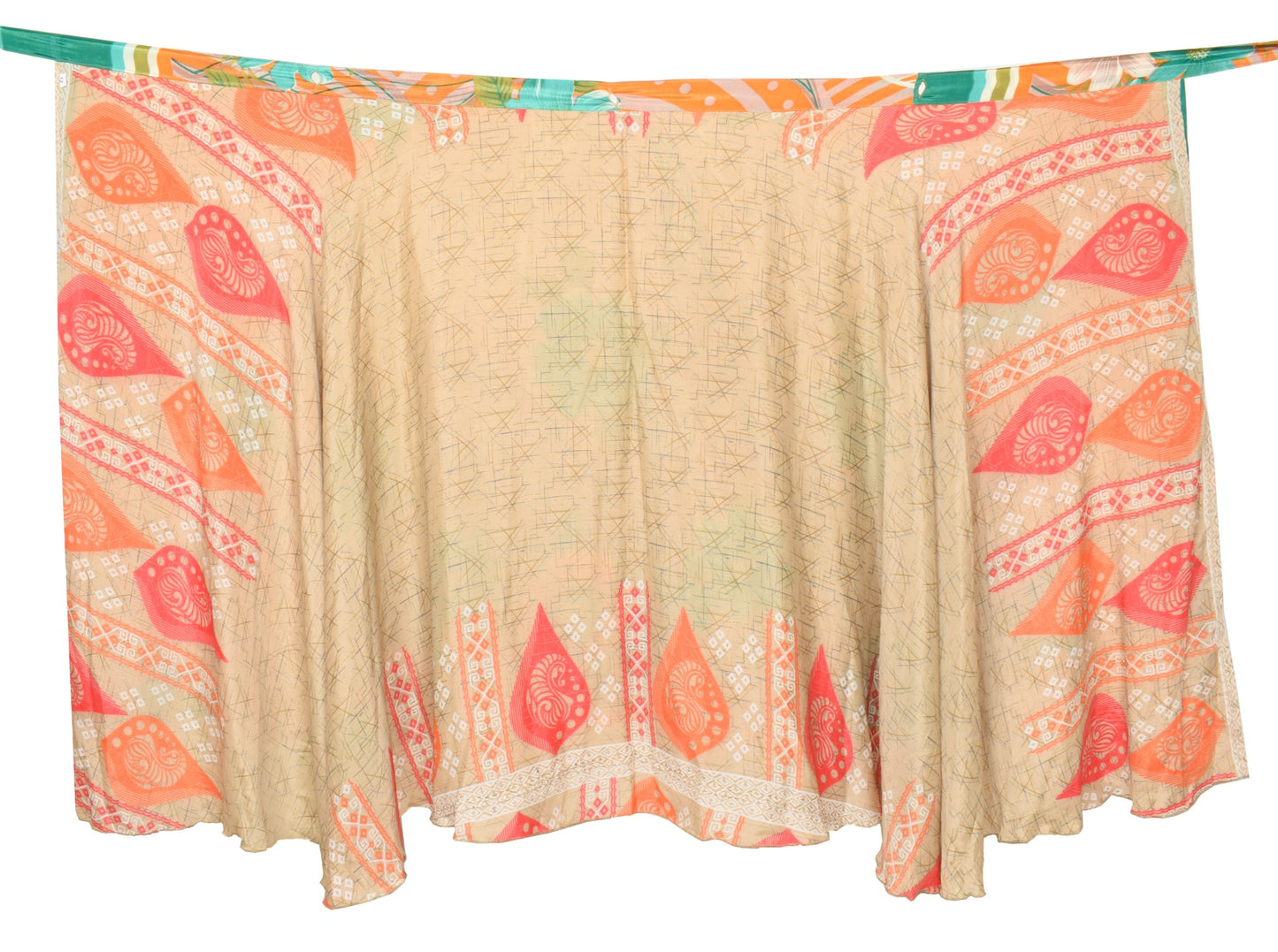 Sushila Vintage Brown Saree Magic Wrap Reversible Skirt Art Silk Beach Dress