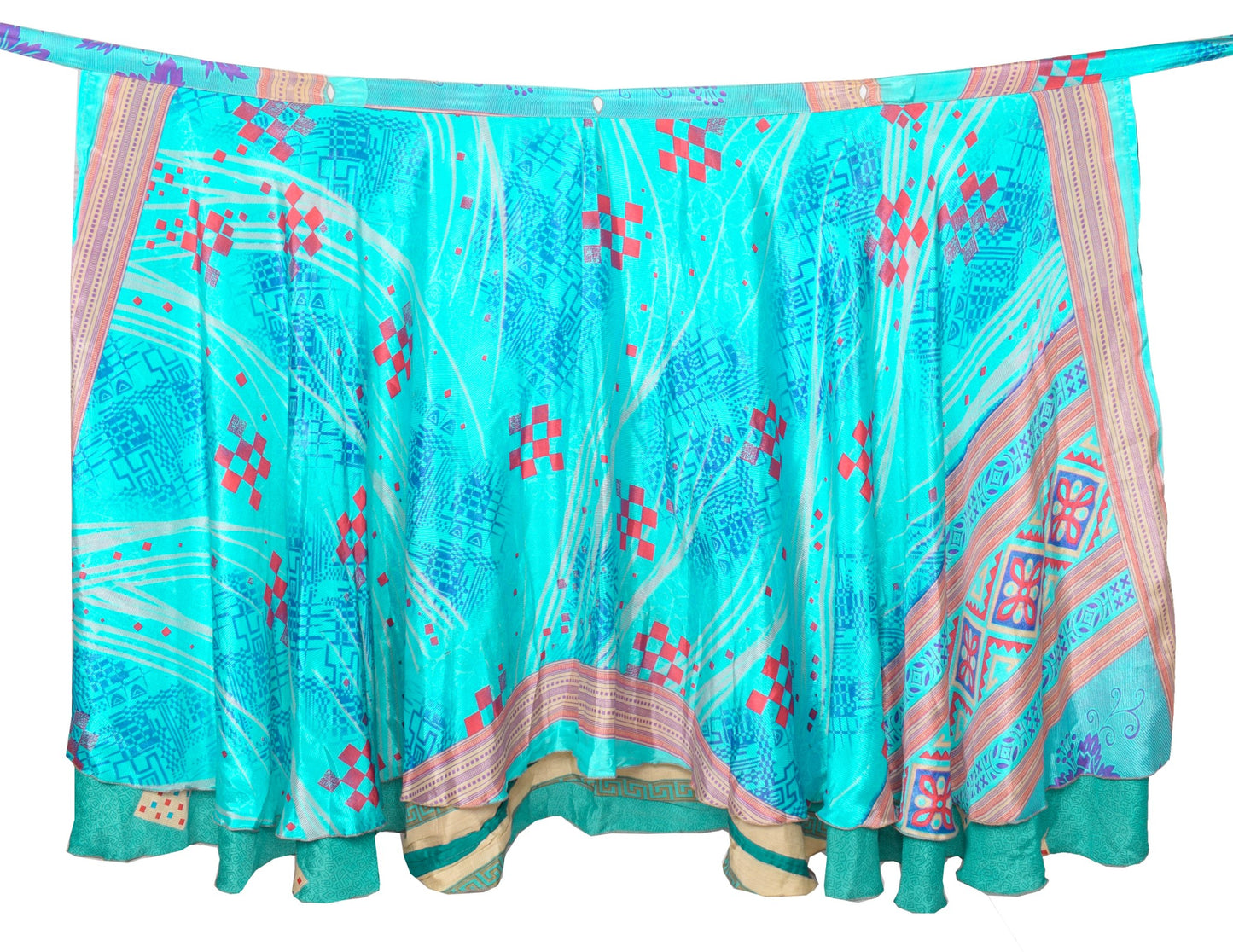 Sushila Vintage Aqua Green Art Silk Saree Magic Wrap Reversible Skirt Beach Dress