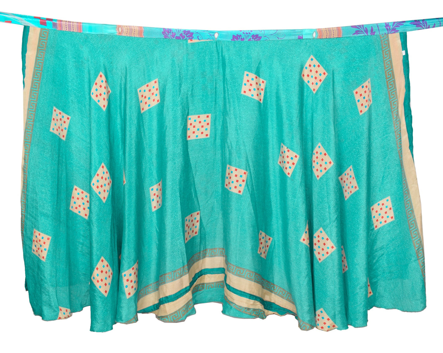 Sushila Vintage Aqua Green Art Silk Saree Magic Wrap Reversible Skirt Beach Dress