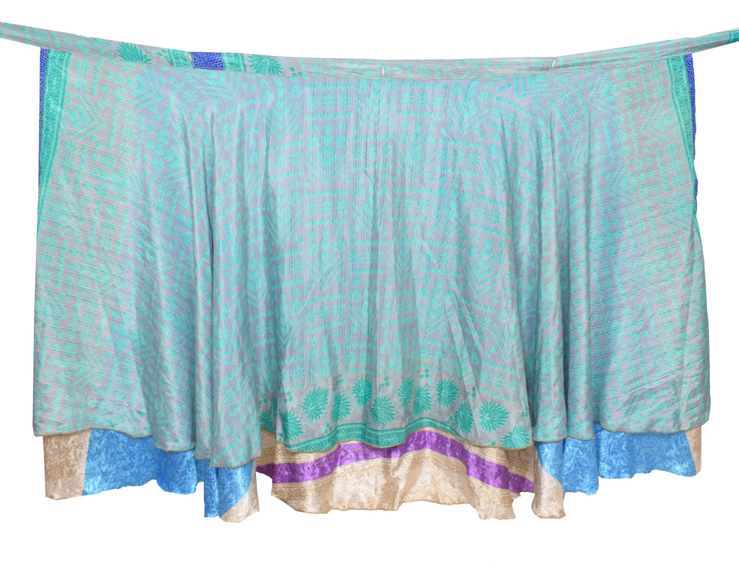 Sushila Vintage Art Silk Saree Gray Magic Wrap Reversible Skirt Floral Beach Dress