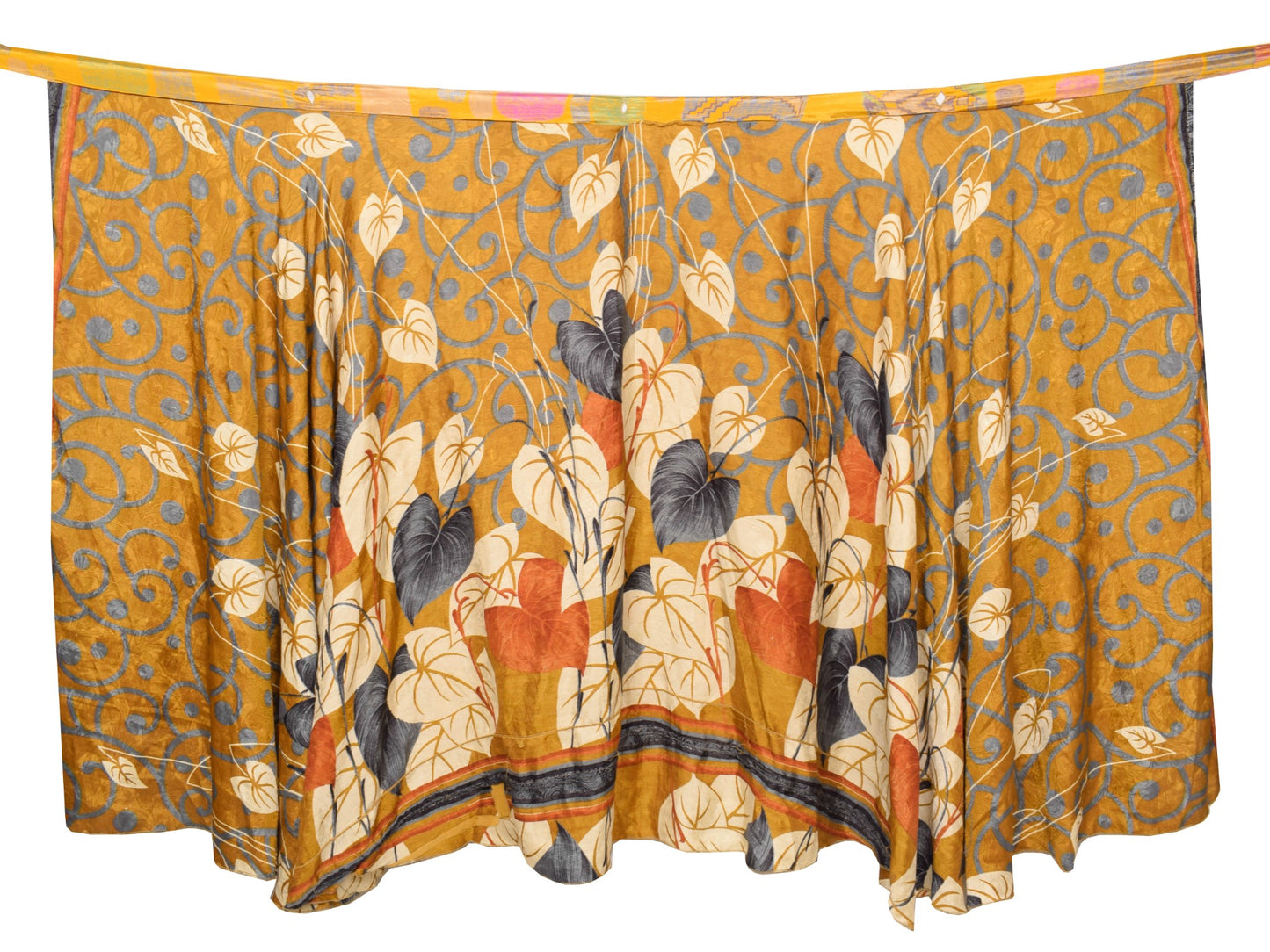 Sushila Vintage Brown Saree Magic Wrap Reversible Skirt Floral Art Silk Beach Dress
