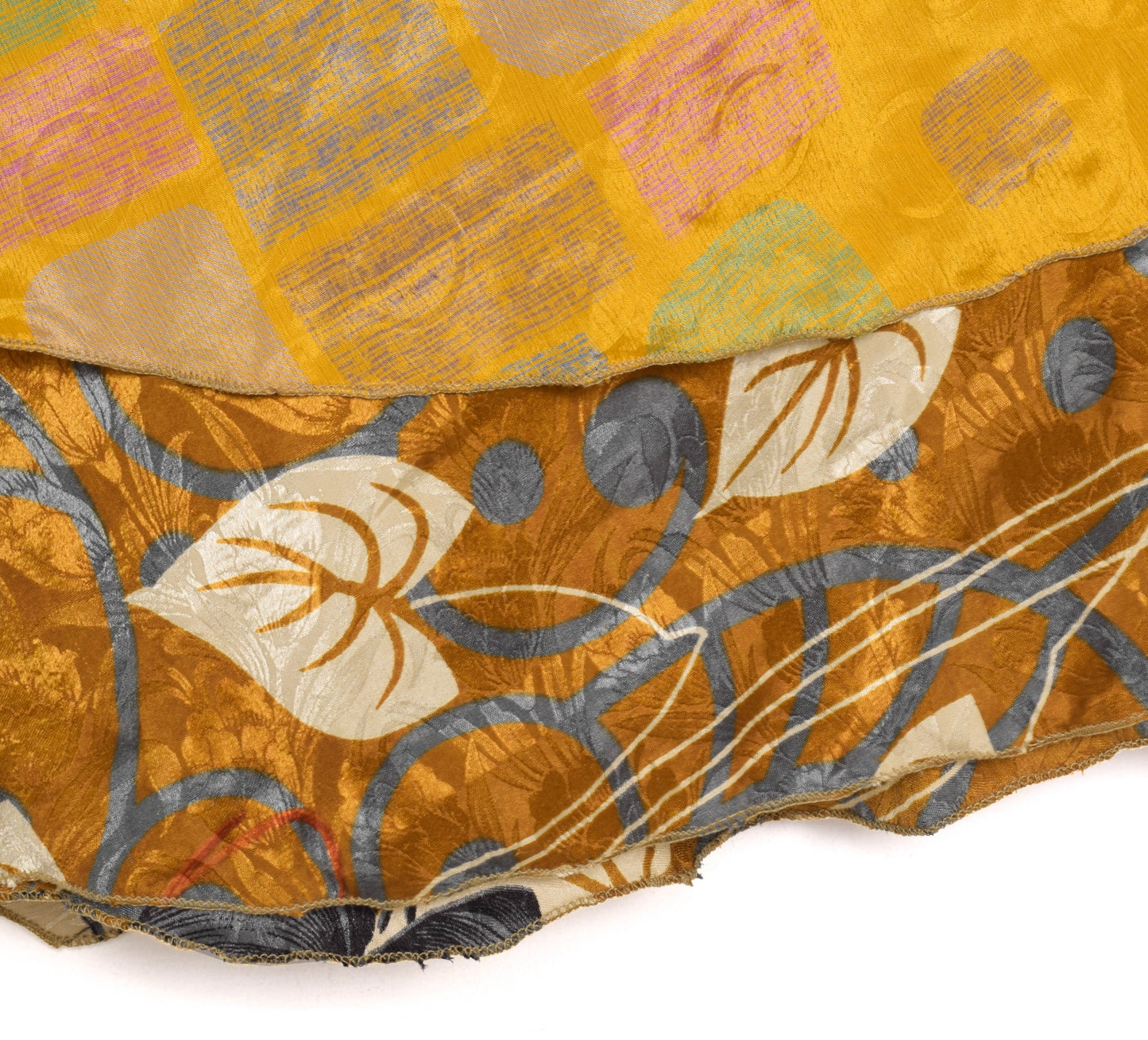 Sushila Vintage Brown Saree Magic Wrap Reversible Skirt Floral Art Silk Beach Dress