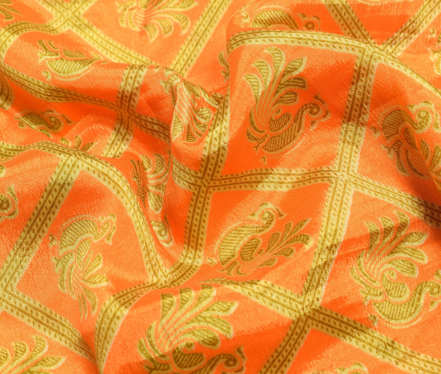 Sushila Vintage Orange Art Silk Saree Magic Wrap Reversible Skirt Beach Dress Hippie